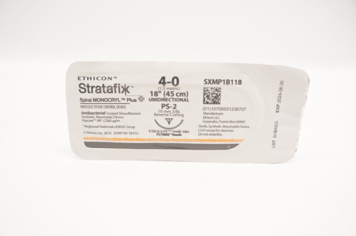 4-0 45cm STRATAFIX Spiral MONOCRYL Plus Undyed PS-2, 12/bx (Continental US Only)