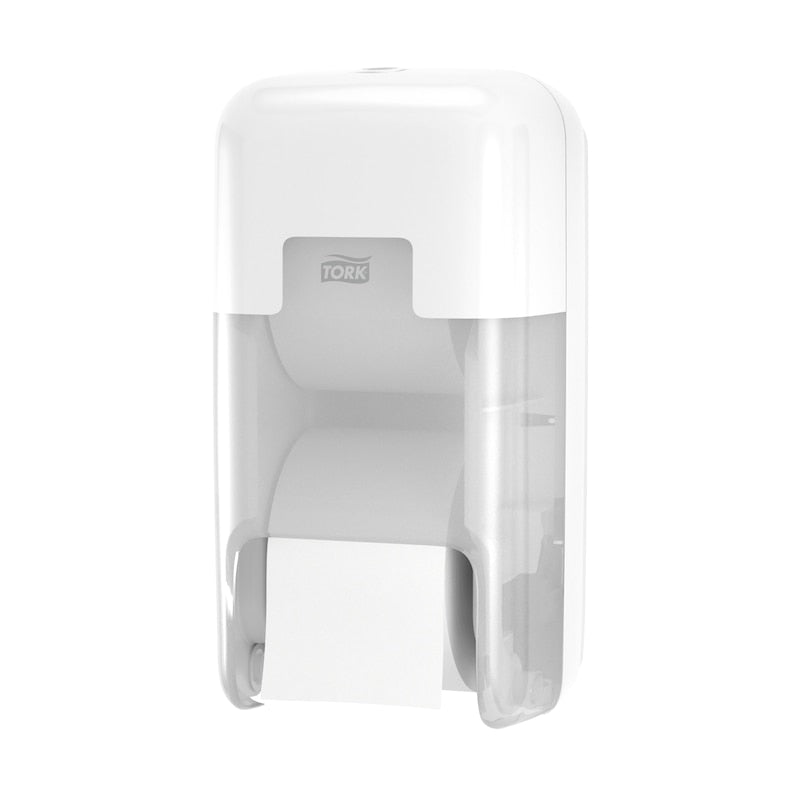 OptiServe Coreless Toilet Paper Dispenser, 2-Roll Vertical, Elevation, White, High-Capacity (T7 - Midsize Coreless System, T5 - Jumbo Roll Maxi System)