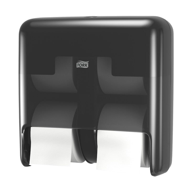 OptiServe Coreless Toilet Paper Dispenser, 4-Roll, Elevation, Black, High-Capacity (T7 - Midsize Coreless System, T5 - Jumbo Roll Maxi System)