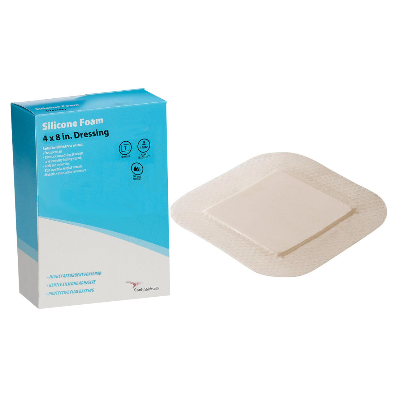 Silicone Bordered Foam Dressing, 4" x 8", 5/bx, 5 bx/cs (Continental US Only) (Item on Manufacturer Backorder - Inventory Limited when Available)