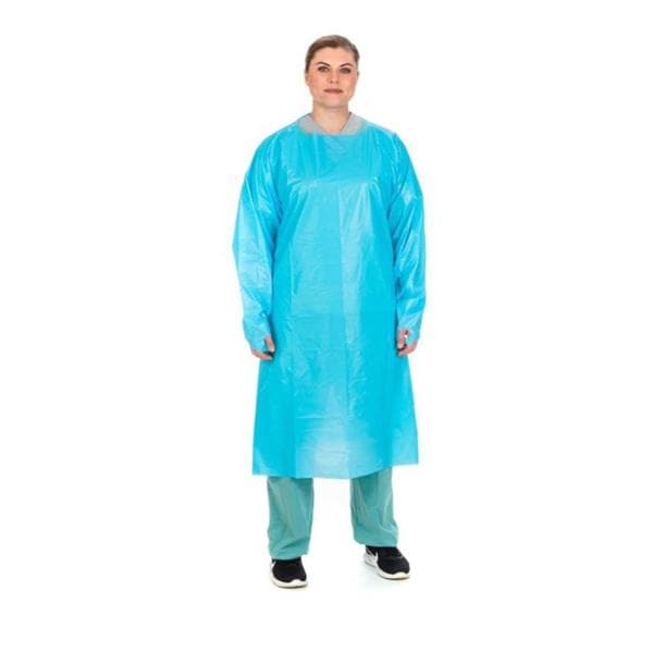 Isolation Gown, Platic Film, Over-the-Head, Half-Back, Thumbhooks, Blue, Universal, 1/bg, 100 bg/cs (Continental US Only)