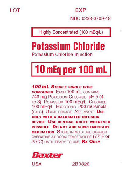 Potassium Chloride Injection, Highly Concentrated, 10 mEq/ 100 ml, Viaflex Plastic Container, 24/cs (Rx) (Continental US Only) (Product Access Restricted. Check with your sales rep to verify eligibility)
