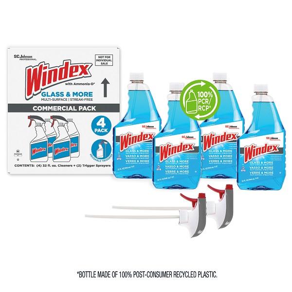 Windex Glass & More, Commercial, Blue, Capped 32oz, Triggers (2), 4/cs