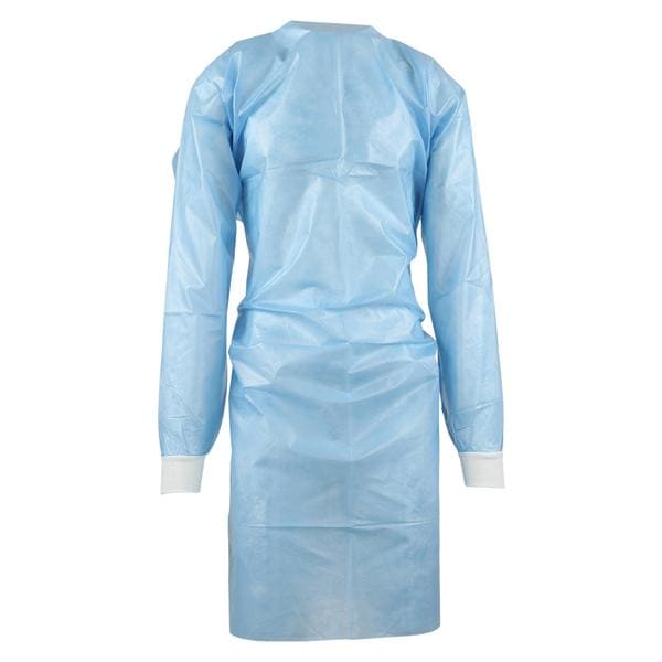 Isolation Gown, Poly-Coated, Over-the-Head, Half-Back, Knit Cuffs, Blue, Universal, Flat Pack, 10/pk, 10 pk/cs (Continental US Only) (On Vendor Allocation - Availibility May Be Limited)