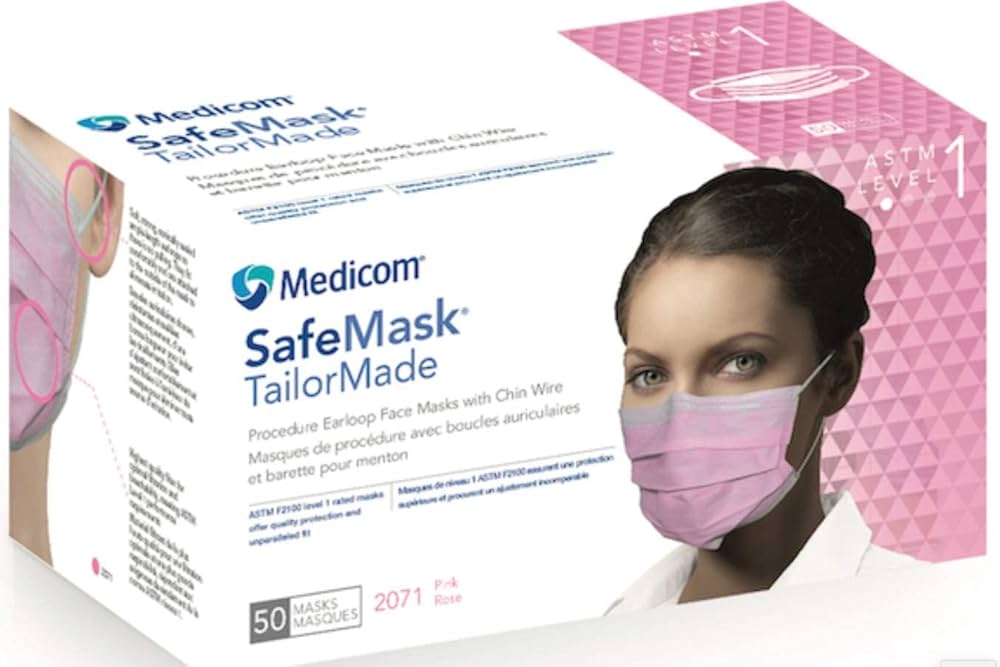 Procedure Earloop Mask with Chin Wire, ASTM LEVEL 1 Low Barrier, Pink, 50/bx, 10 bx/cs (Not Available for sale into Canada)