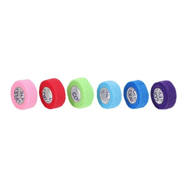 Self-Adherent Wrap, 1" x 5 yds, Colorpack, includes Red, Blue, Light Blue, Purple, Neon Pink & Neon Green, Hand Tear, Latex Free (LF), 2 rl/pk, 15 pk/cs