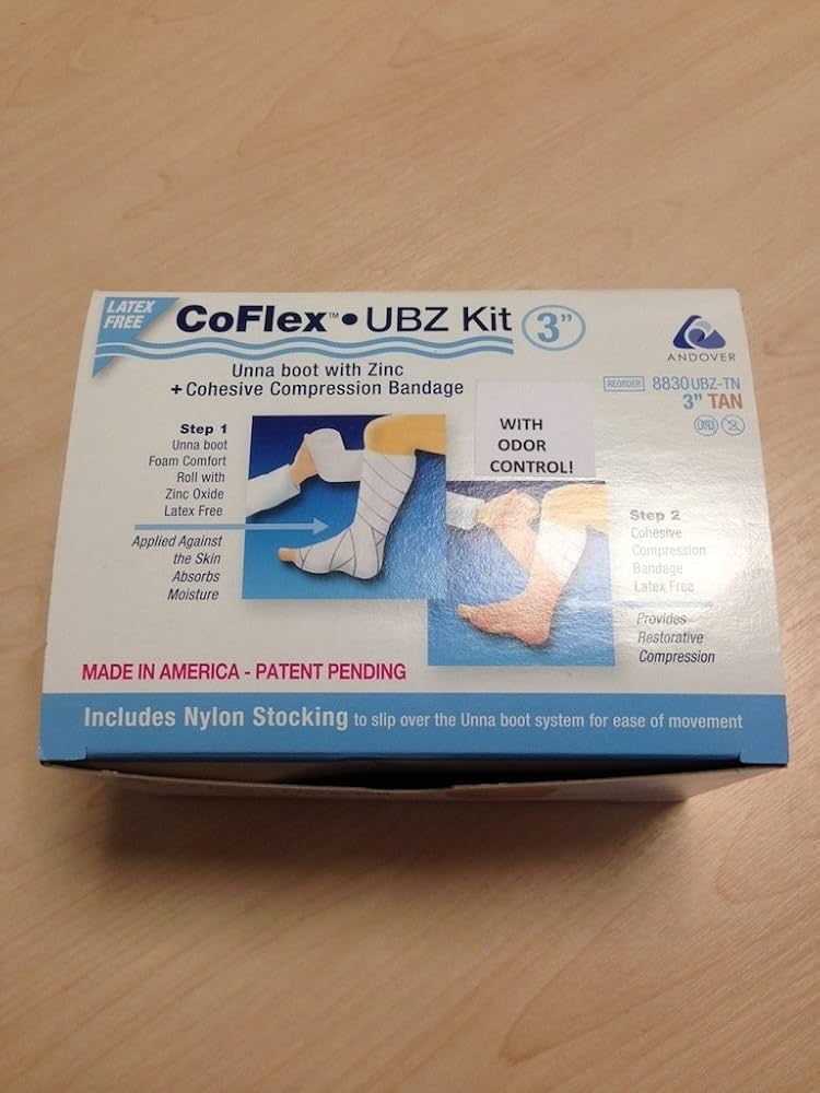 Unna Boot, Lite, 4" x 6 yds Absorbent Foam Dressing Impregnated with Calamine (Step 1), 4" x 7 yds Cohesive Bandage (Step 2), Tan, Latex Free (LF), 2 rls (1 of each Step)/bx, 8 bx/cs