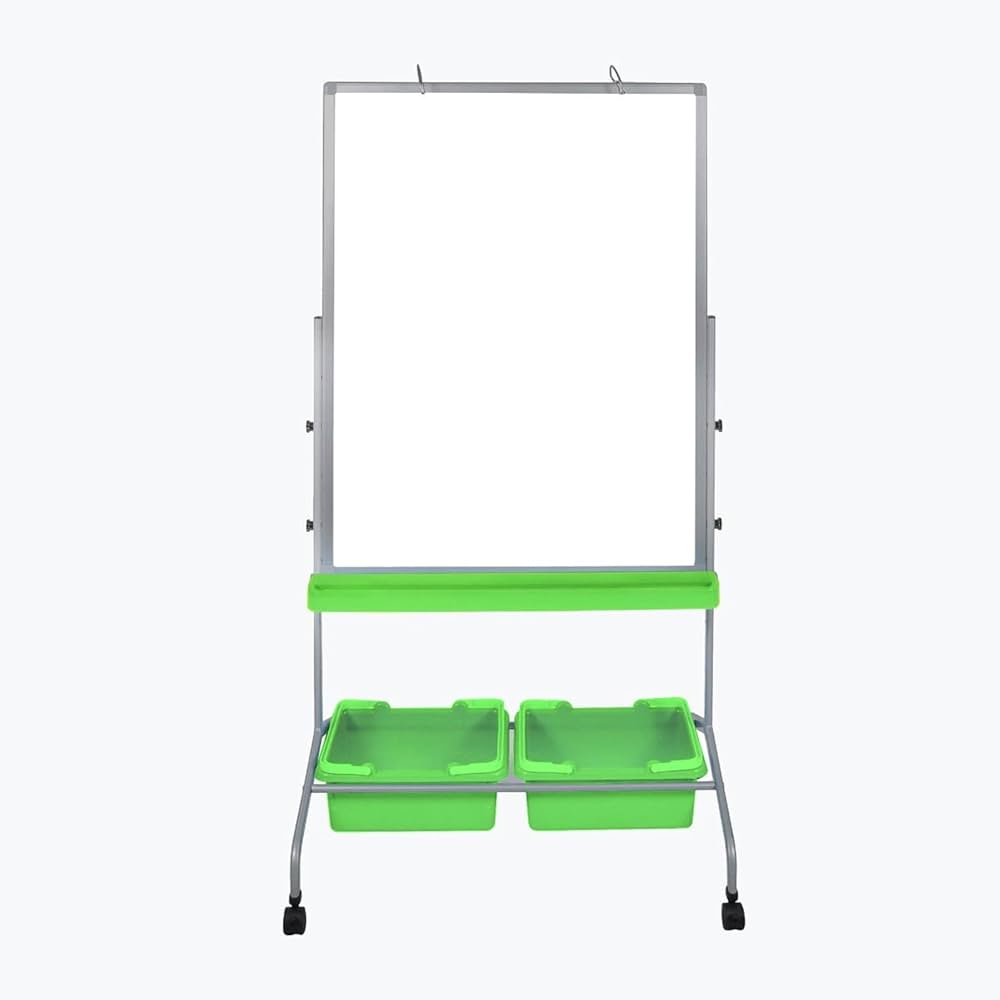 Classroom Chart Stand, with Storage Bins, Double-Sided Magnetic Whiteboard, Overall: 31"W x 25"D x 61" to 72"H (DROP SHIP ONLY)