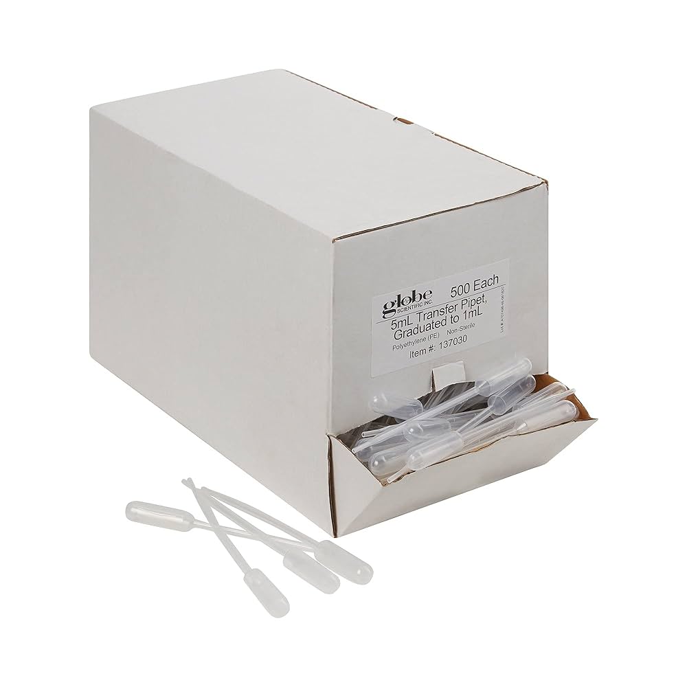 Pipet, 5 mL (Graduated to 1 mL), 145mm Length, Graduated, Non-Sterile, 500/bx, 10 bx/cs (12 cs/plt)