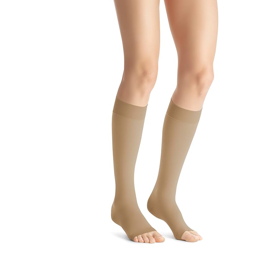 Compression Hose, Knee High, 15-20 mmHG, Open Toe, Petite, Natural, Small (Continental US Only)