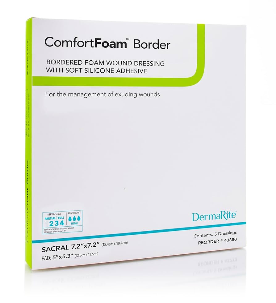 Wound Dressing with Soft Silicone Adhesvie, Foam Sacral, 7.2" x 7.2", 5/bx (Products cannot be sold on Amazon.com or any other 3rd party site) (US Only)