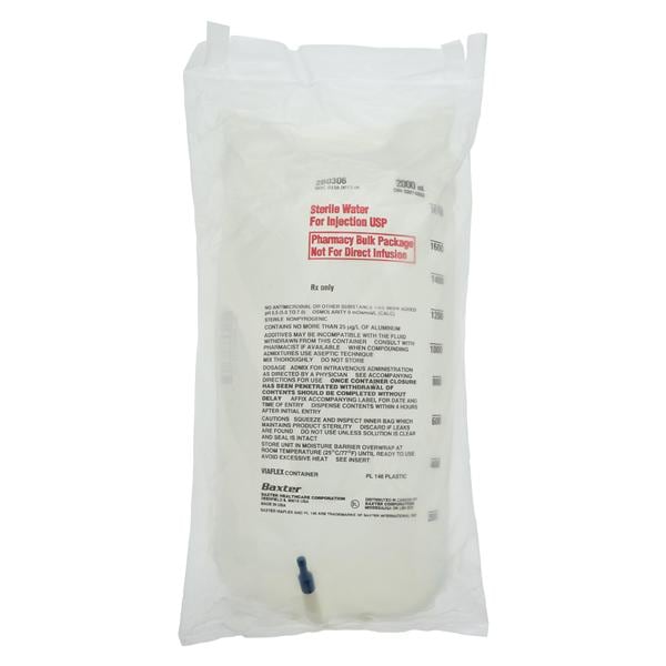 Sterile Water for Injection, USP, 2000 ml, Viaflex Plastic Container, for Drug Diluent Use Only, 6/cs (Rx) (Continental US Only) (Product Access Restricted. Check with your sales rep to verify eligibility)
