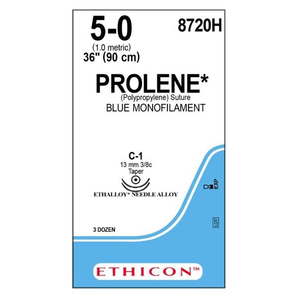 Suture, Taper Point, Size 5-0, 36", Blue Monofilament, Needle C-1, 3/8 Circle, 3 dz/bx (Continental US Only)