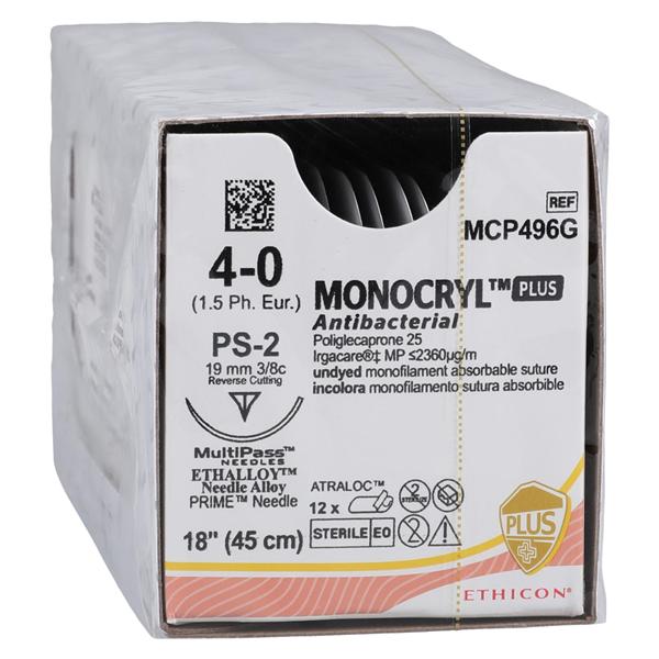 Suture, Precision Point Reverse Cutting, Size 4-0, 18", Undyed Monofilament, Needle PS-2, 3/8 Circle, 1 dz/bx (Continental US Only)