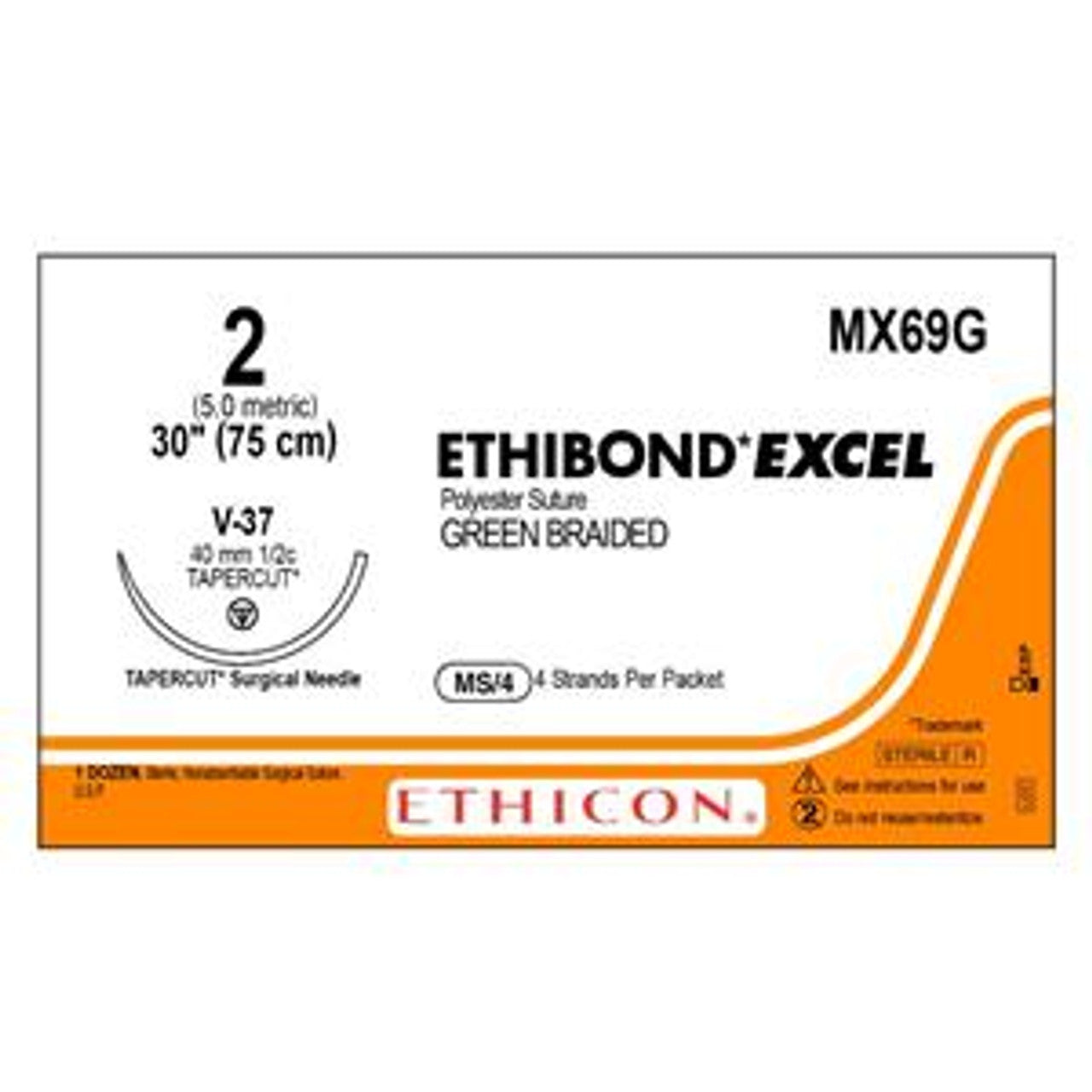 Suture, Tapercut, Size 2, 4-30", Green Braided, Needle V-37, _ Circle, 1 dz/bx (Continental US Only)