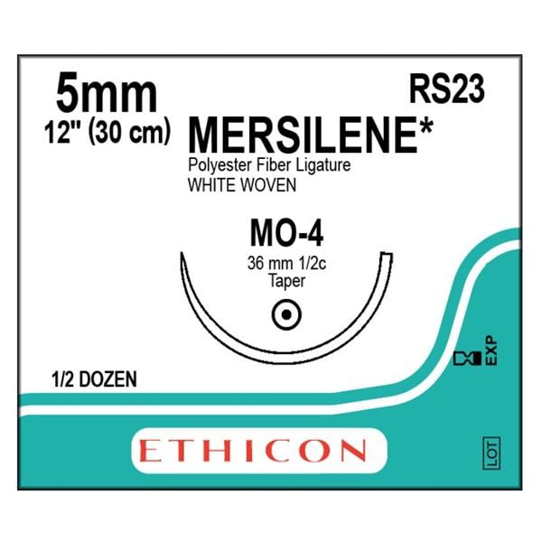 Suture, Taper Point, Size 5mm, 3/16" x 12", White Woven Tape, Needle MO-4, _ Circle, 6/bx (Continental US Only)
