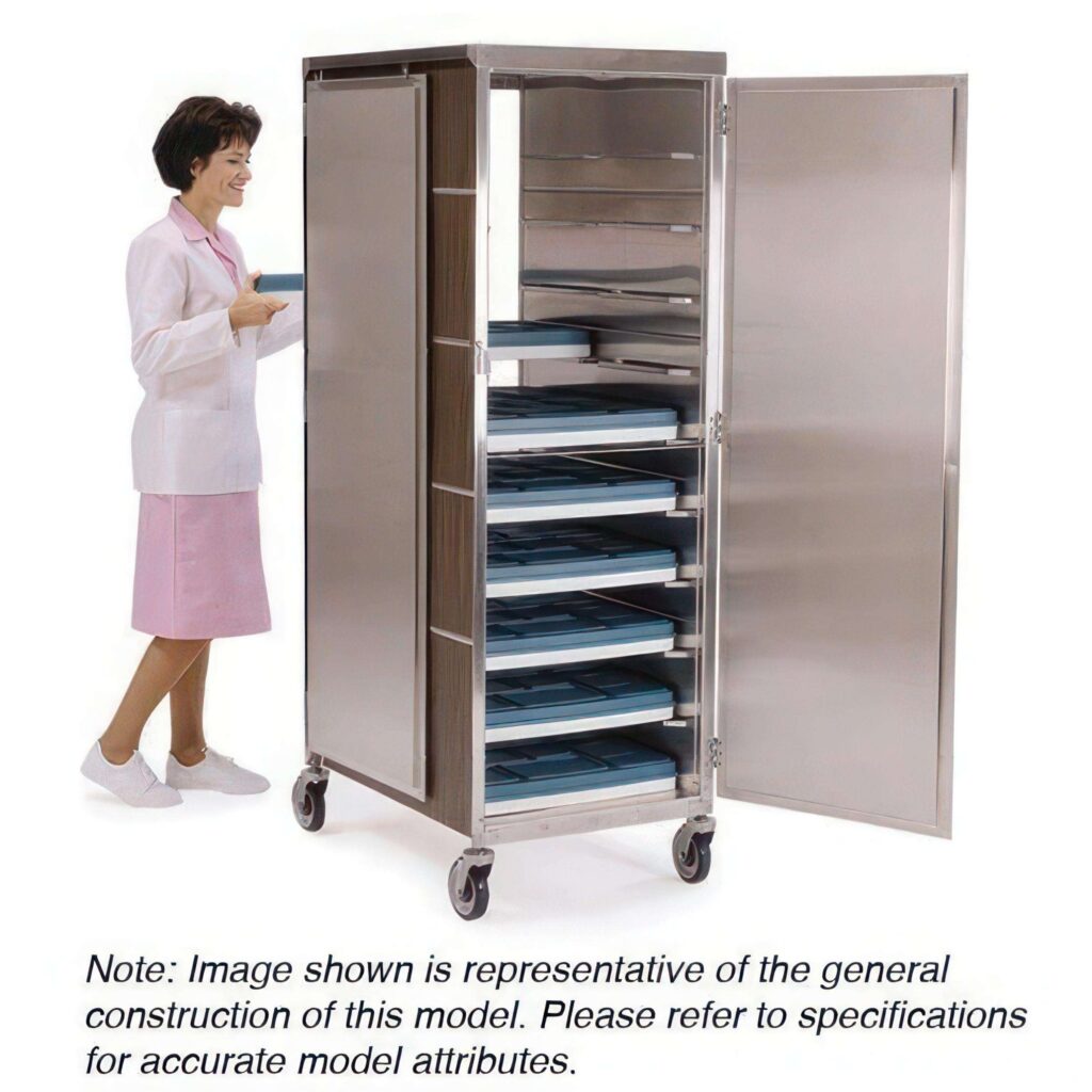 Compact Tray Cart, 16 Tray Capacity, 1 Front Door, 1 Back Door, 23_"W x 33_"D x 58_"H, 136 lb Capacity