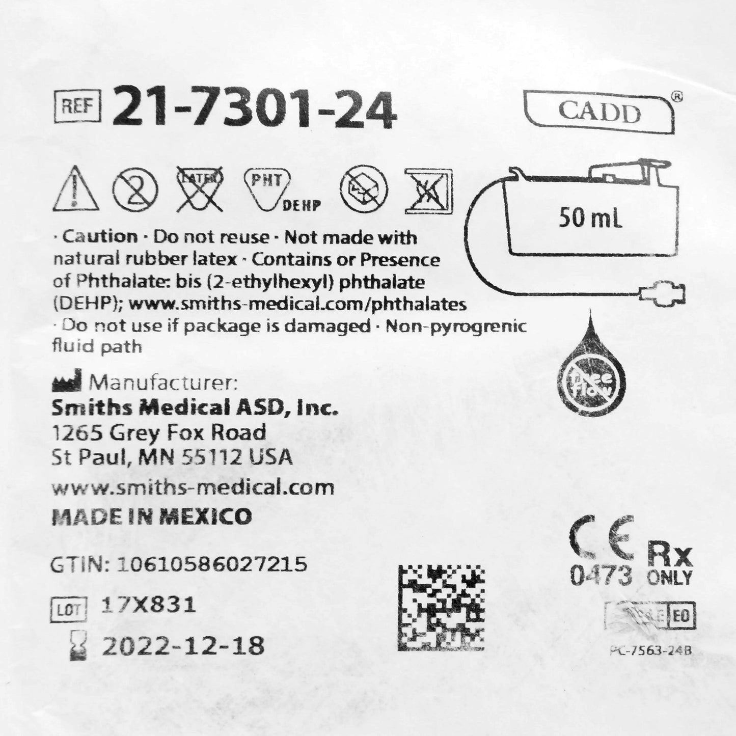 Medication Cassette Reservoirs with Flow Stop, Clamp, and Female Luer, 50 ml, 12/bx (US Only)