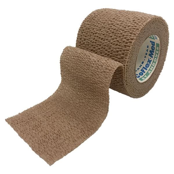 Self-Adherent Wrap, 1.5" x 5 yds, Tan, Hand Tear, Latex, 48 rl/cs