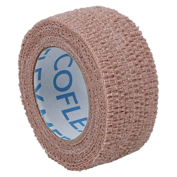 Self-Adherent Wrap, 1" x 5 yds, Tan, Hand Tear, Latex, 2 rl/pk, 15 pk/cs