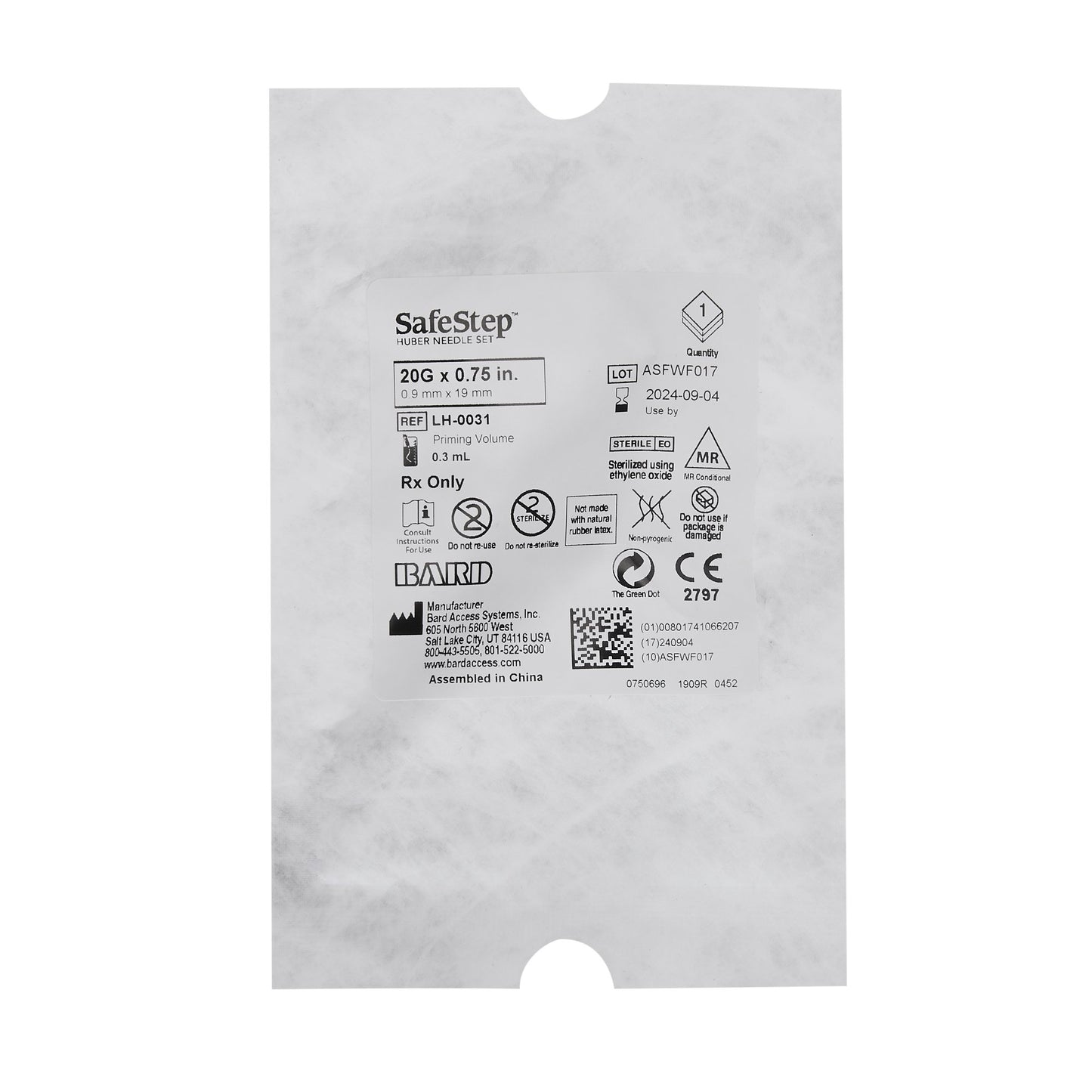 SafeStep Huber Needle Set without Y-Injection Site, 20G x 0.75", 25/pk (Continental US Only) (Drop Ship Requires Pre-Approval)