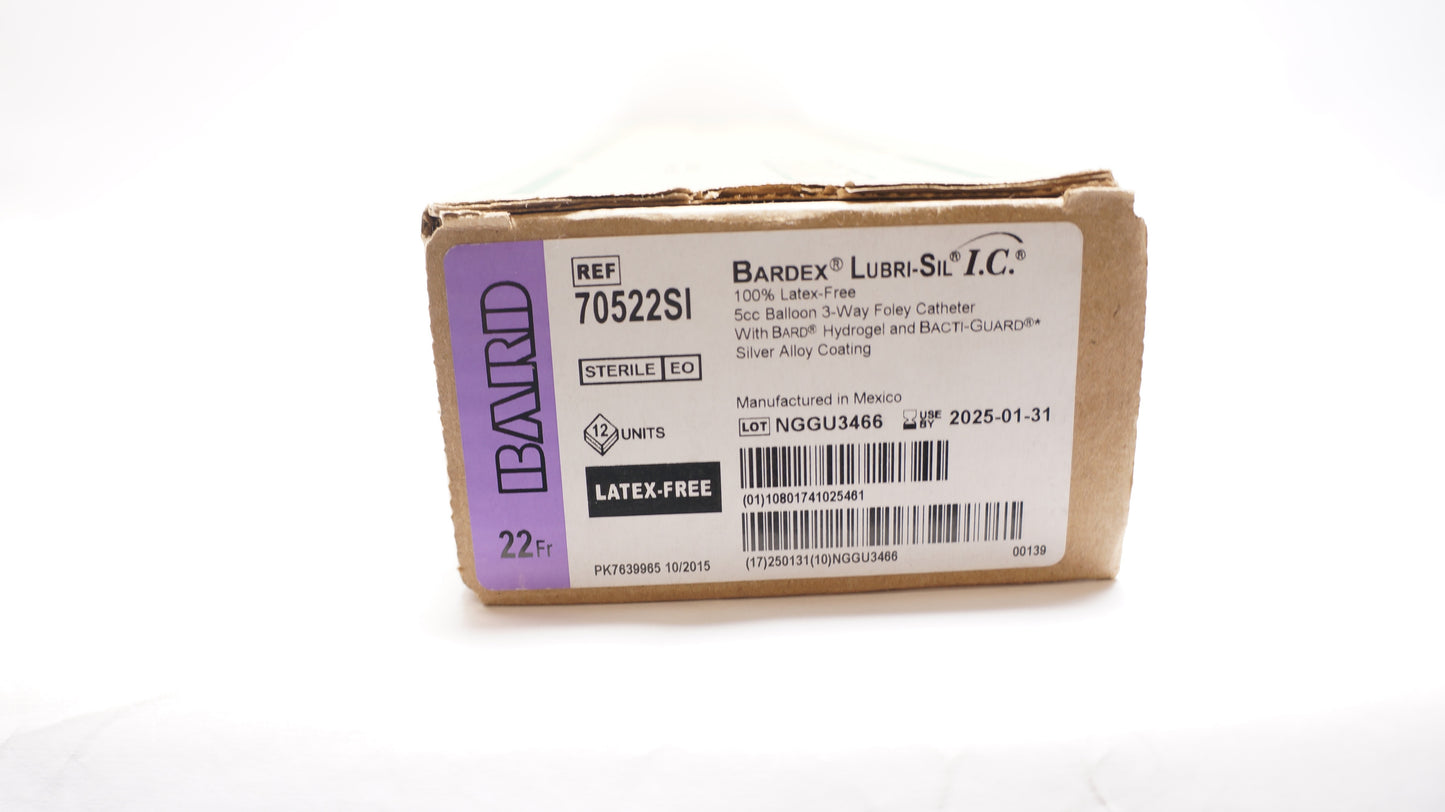 Lubri-Sil Foley Catheter, 3-Way, Standard Tip, 5cc, 22FR, Antimicrobial Hydrogel Coated Silicone, 12/cs (US Only)
