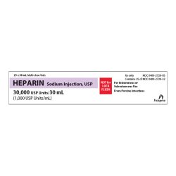 Heparin Sodium Injection, USP, 1000 units/ml, 30 ml Vial, Multiple Dose, Glass Fliptop Vial, 25/bx (Rx) (Item is Non-Returnable) (We must have your Wholesale Drug License on File before shipping this product) (US Only, Excluding IN and ND)