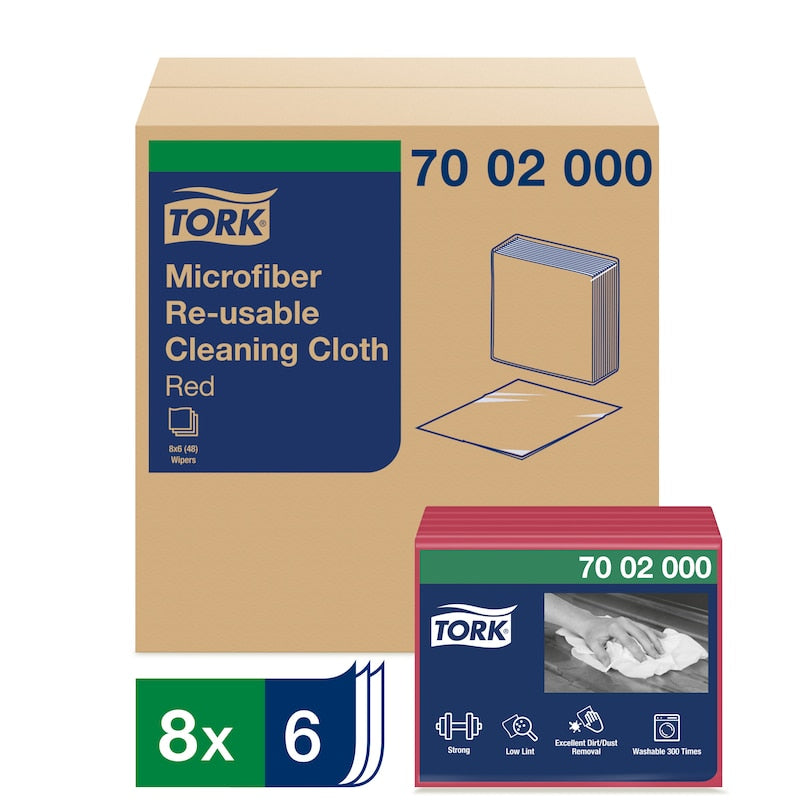 Microfiber Cleaning Cloth, Reusable, 12" x 12", Red, 6/pk, 8 pk/cs (280 cs/plt)