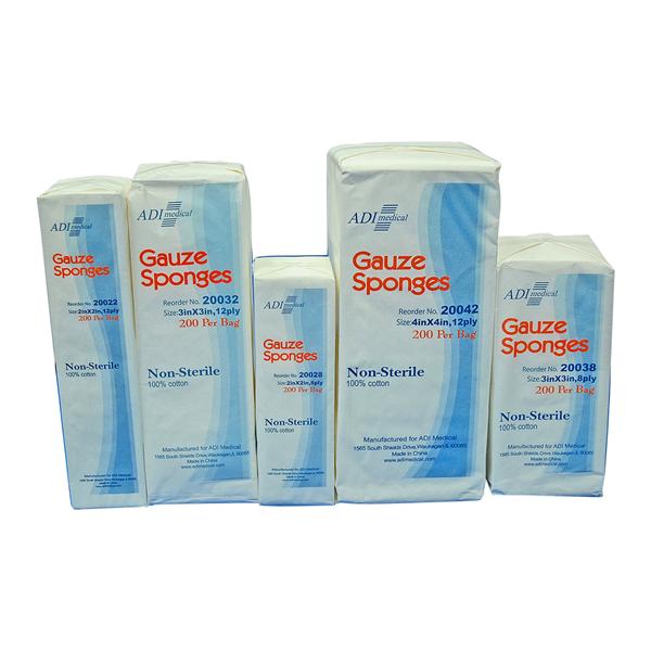 Gauze Sponge, Woven, 2" x 2", 12-Ply, Non-Sterile, 200/bx, 40 bx/cs