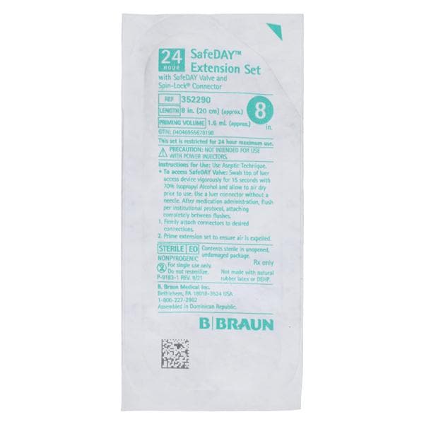 SafeDAY Extension Set, Standard Bore, Bonded, Male, SL, 8", 100/cs (Rx) (Continental US+HI Only)