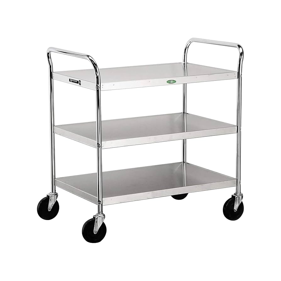 Medium Duty Cart, 2 Shelves, 23"W x 36"L x 37"H, 500 lb Capacity, 5" Swivel Casters, Chrome Plated Legs/ Frame, 21" x 33" Shelf , 9 7/8" Clearance