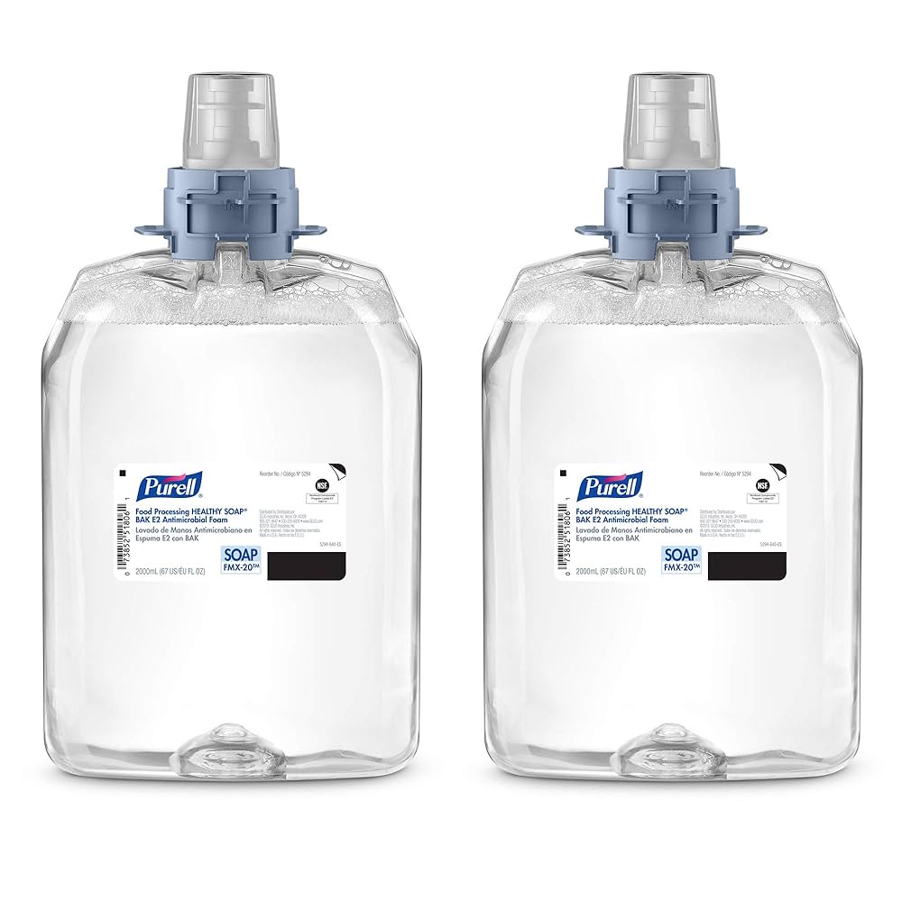 PURELL Healthy Soap BAK E2 Antimicrobial Foam Soap Refill, for FMX-20 Push-Style Soap Dispensers, 2000 ml, Clear, 2/cs