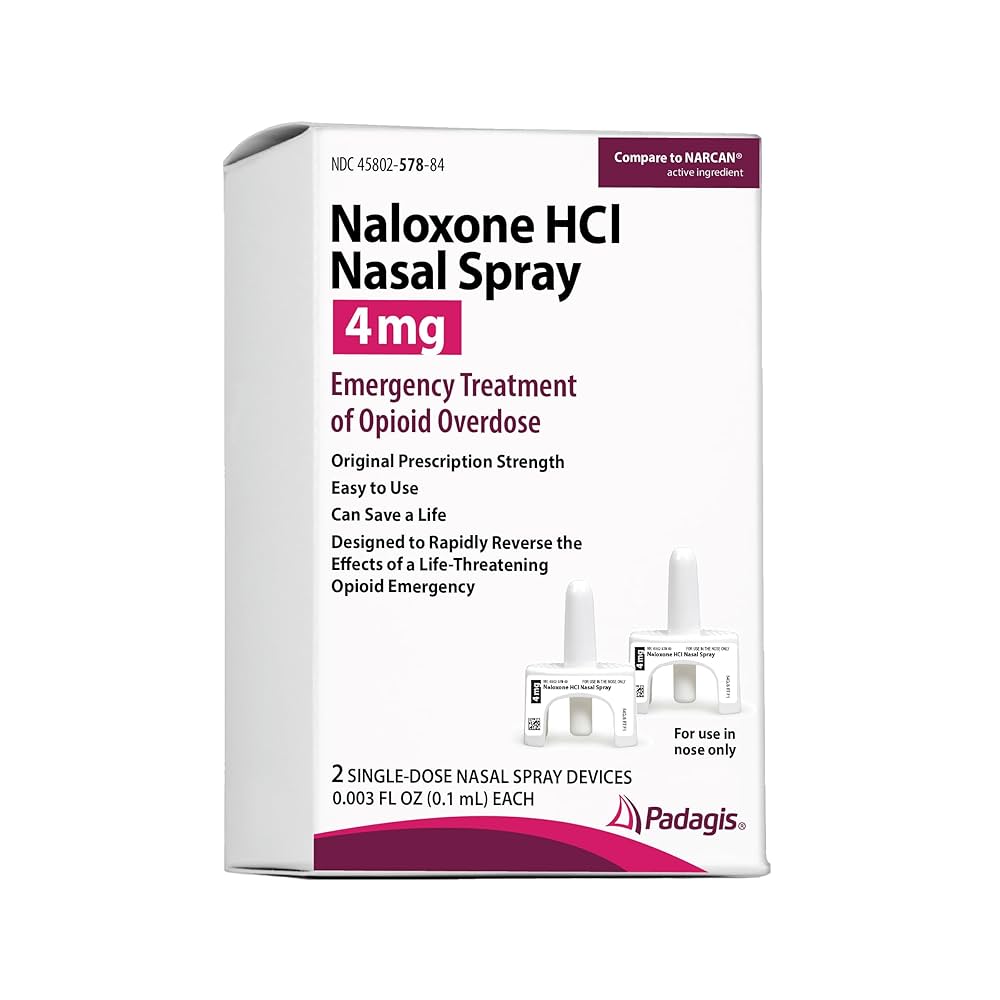 Naloxone Hydrochloride Nasal Spray, OTC, 4 mg/Spray, 0.003 fl oz Single-Dose Nasal Spray Device, 2/pk
