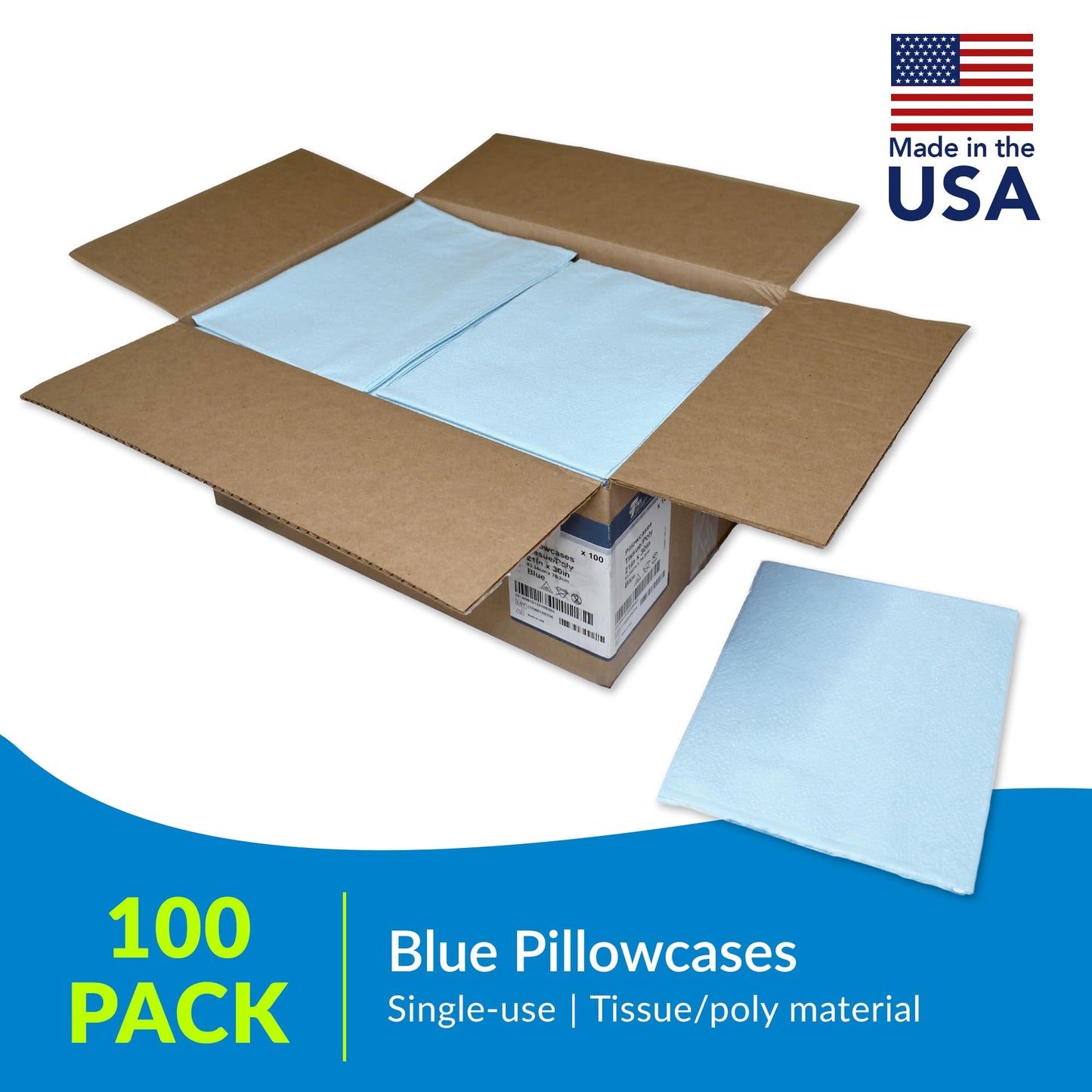 Pillowcase, Tissue/Poly, 21" x 30", Blue, 100/cs (100 cs/plt)