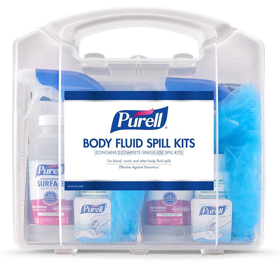 PURELL Body Fluid Spill Refill Kit, Includes: PURELL Foodservice Surface Sanitizer, Hairnet, Sleeved Gown, Gloves, Shoe Covers, Eye Shield & Mask), 2 kits/cs (Item is considered HAZMAT and cannot ship via Air or to AK, GU, HI, MP, PR, VI)