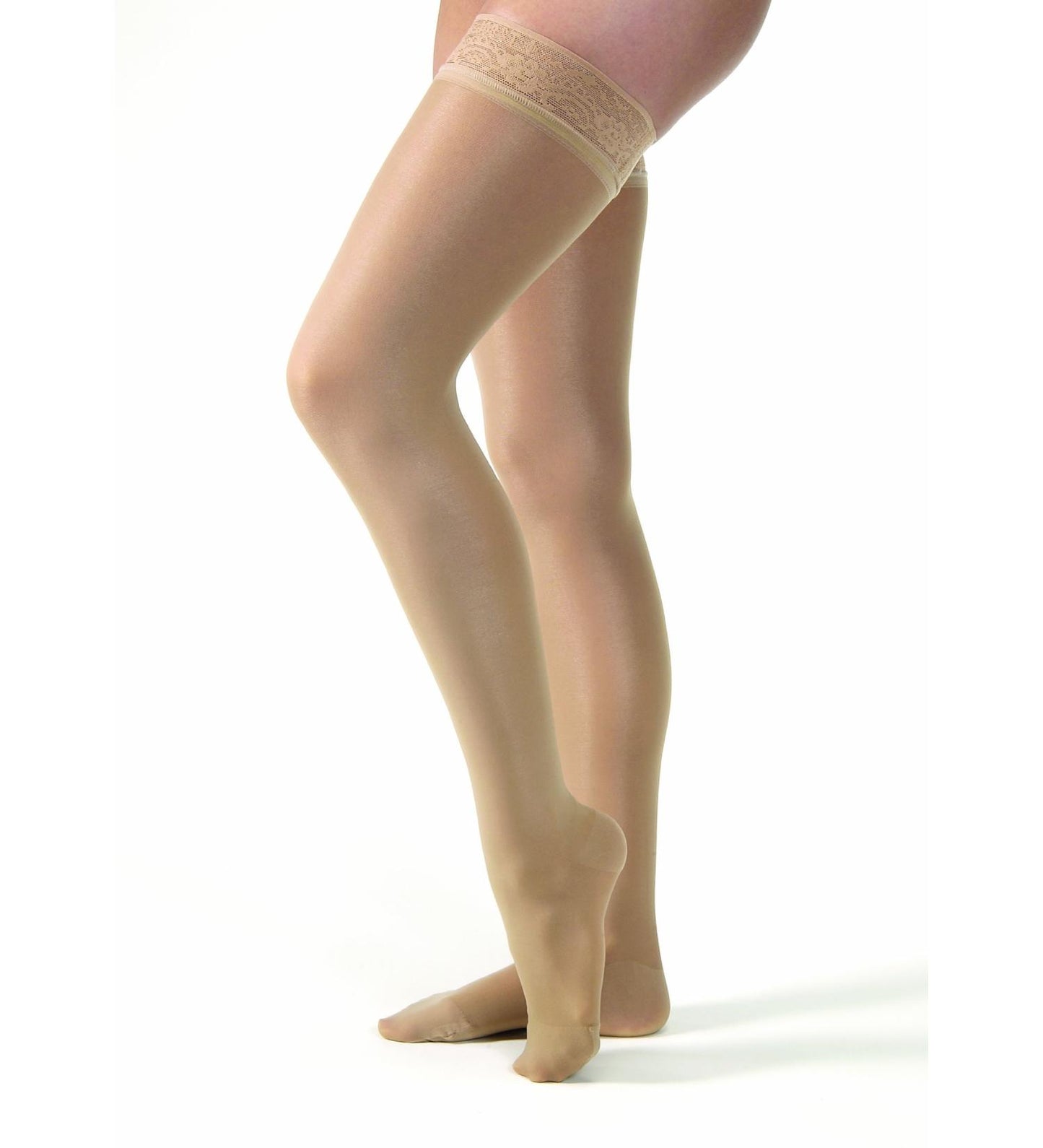 Compression Stocking, Thigh High, 15-20 mmHG, Closed Toe, Lace, Petite, Natural, Large (Continental US Only)