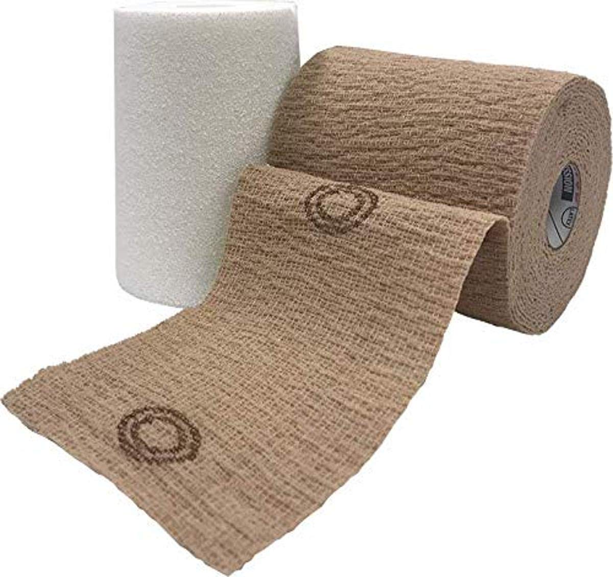Unna Boot, Standard, 4" x 6 yds Absorbent Foam Dressing Impregnated with Zinc (Step 1), 4" x 7 yds Cohesive Bandage (Step 2), Tan, Latex Free (LF), 2 rls (1 of each Step)/bx, 8 bx/cs (092687)