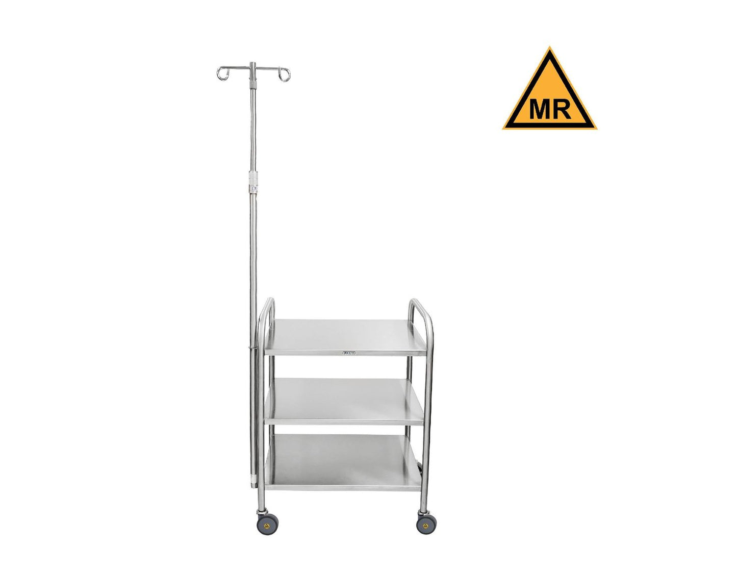 Utility Cart, Medium Duty, 25"W x 35 3/4"H x16 1/2"D, (3) Shelves, 4" Casters, (2) with Brake, 2 Hook IV Pole, MR Safe (DROP SHIP ONLY)