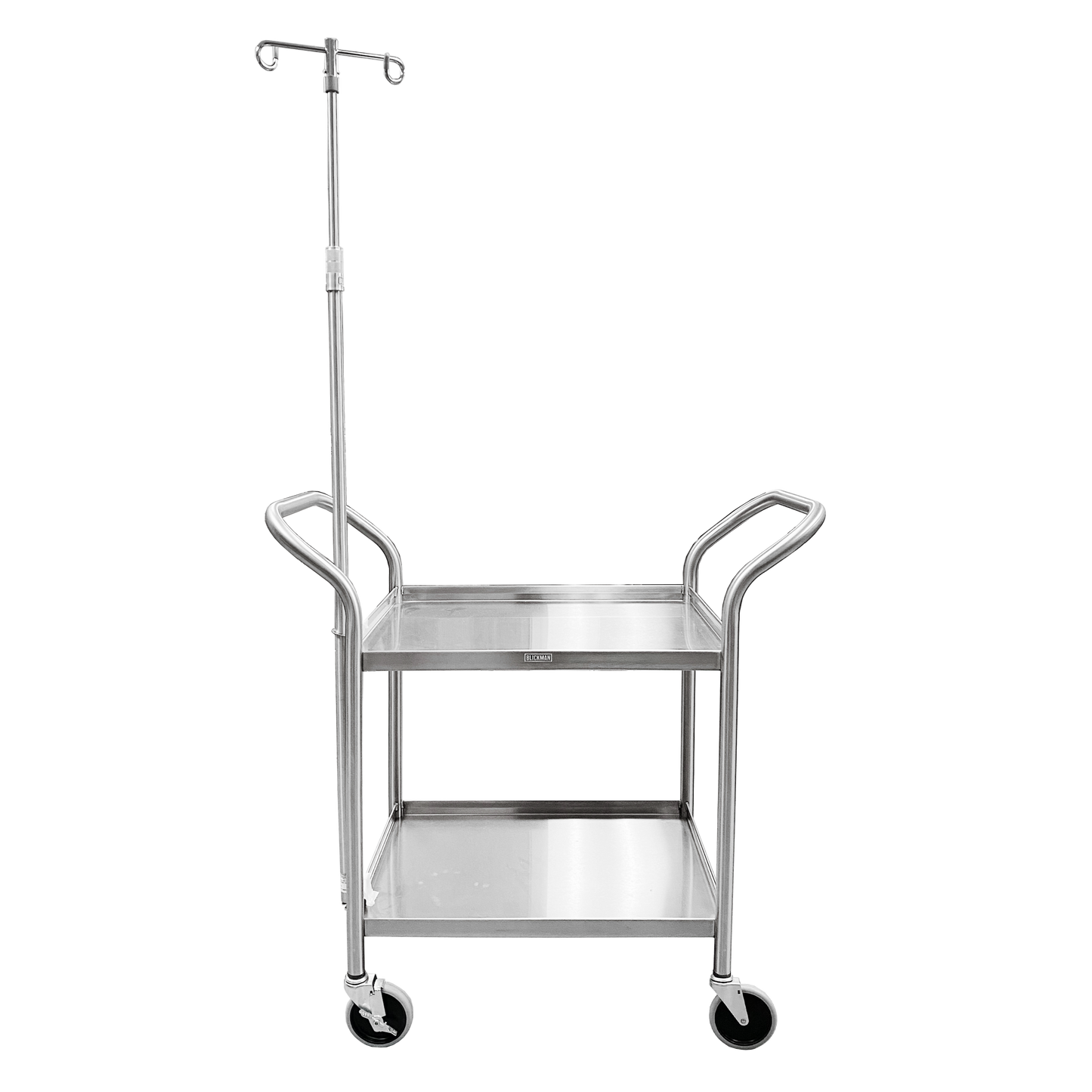Utility Cart, Heavy Duty, 37 1/2"W x 35 11/16"H x 19 1/4"D, (2) Shelves, 3-sided Lip, 5" Casters, (2) with Brake, 2 Hook IV Pole (DROP SHIP ONLY)