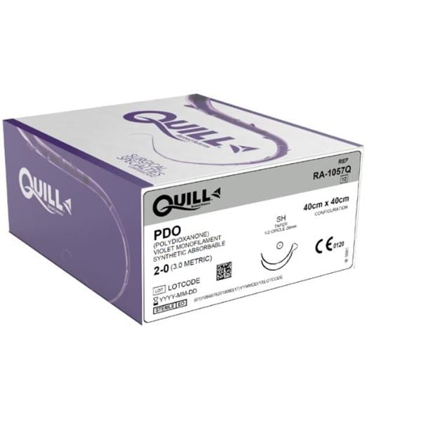 PDO Suture, Taper Point, Size 2-0, 40cm x 40cm, 26mm, 1/2 Circle, 12/bx