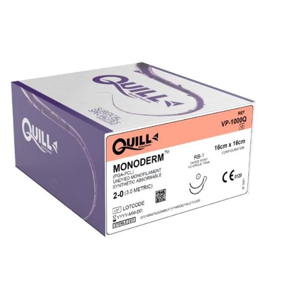 Monoderm Suture, Taper Point, Size 2-0, 16cm x 16cm, 17mm, 1/2 Circle, 12/bx