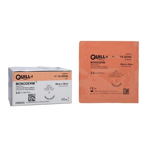 Monoderm Suture, Reverse Cutting, Size 2-0, 30cm x 30cm, 24mm, 3/8 Circle, 12/bx