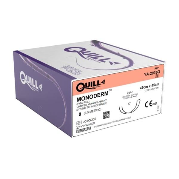 Monoderm Suture, Reverse Cutting, Size 0, 45cm x 45cm, 36mm, 1/2 Circle, 12/bx