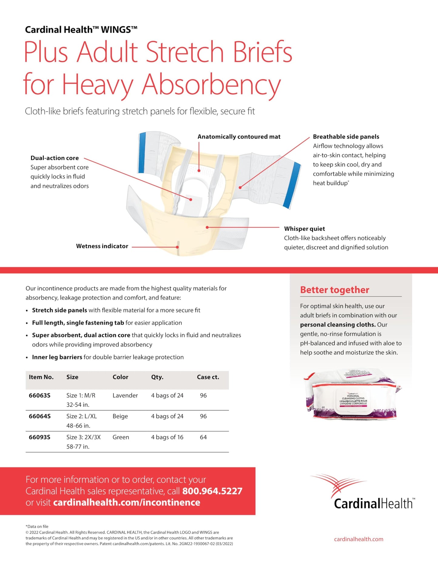 Adult Stretch Briefs, WINGS Plus, Heavey Absorbency, Size 1 (M/R), 24/bg, 4 bg/cs (Continental US Only) (To Be DISCONTINUED)