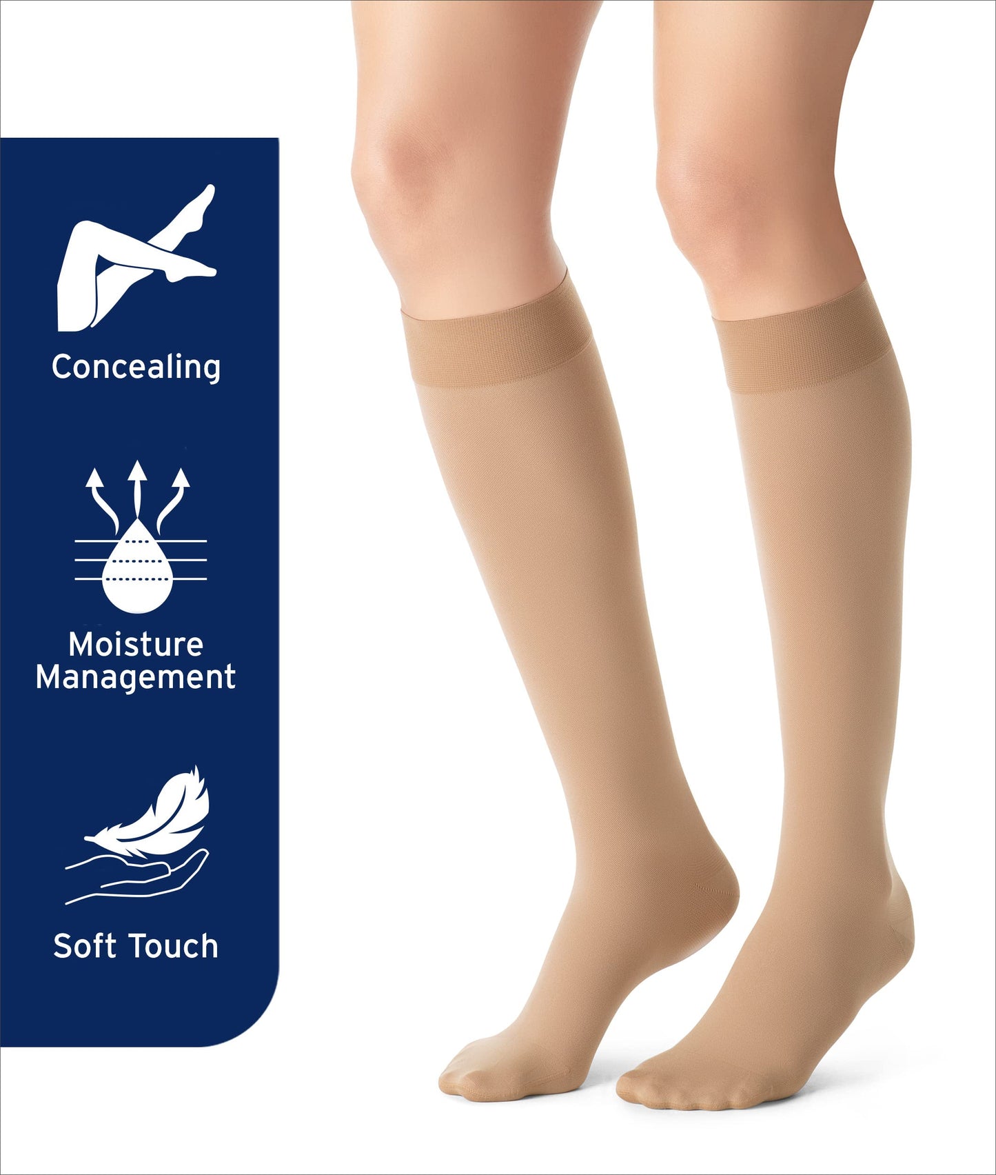Compression Hose, Knee High, 15-20 mmHG, Closed Toe, Classic Black, Large (Continental US Only)