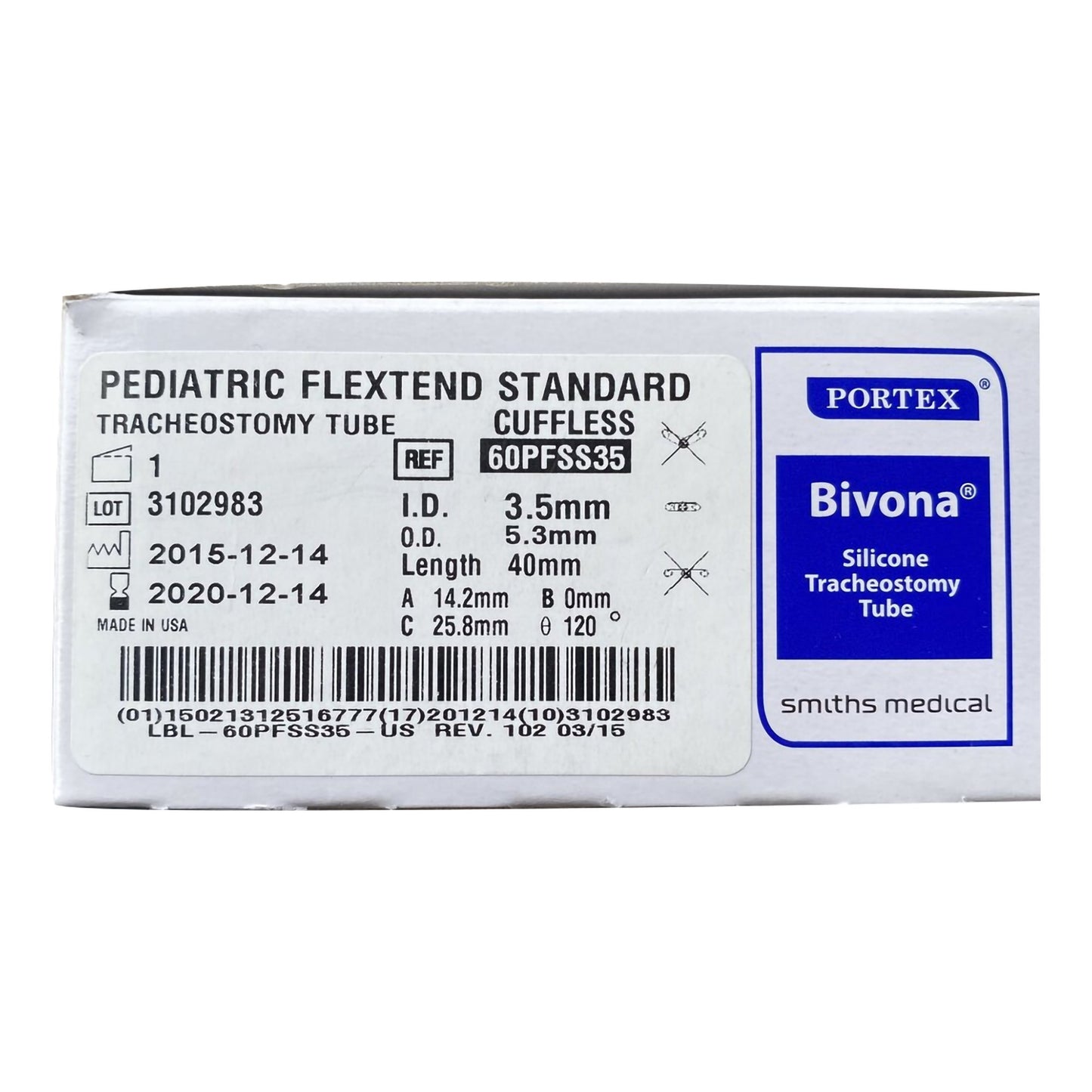 Trach Tube, Pediatric, Uncuffed, 3.5mm ID x 5.3mm OD, FlexTend Shaft 40mm Length, Individually Packaged, Sterile (US Only) (Item on Manufacturer Backorder - Inventory Limited when Available)