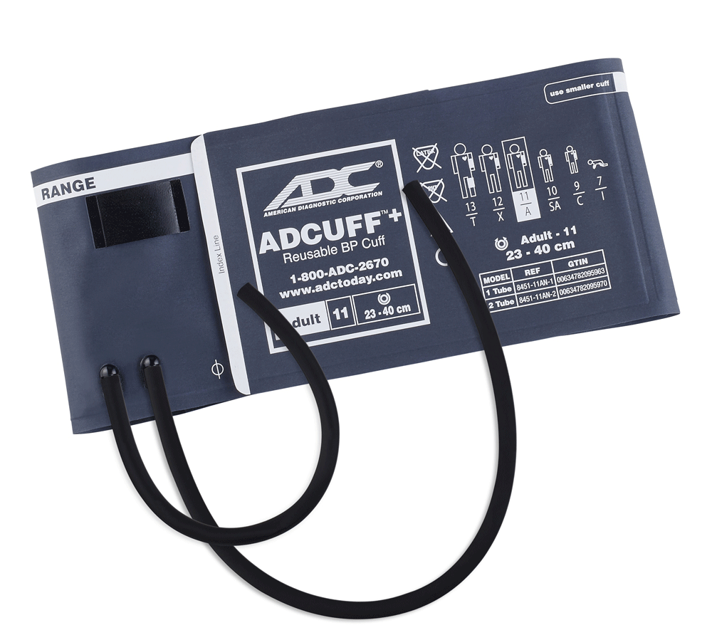 ADCUFF +, 1-Piece Cuff, 2 Tube, Adult, Navy, Latex Free (LF)