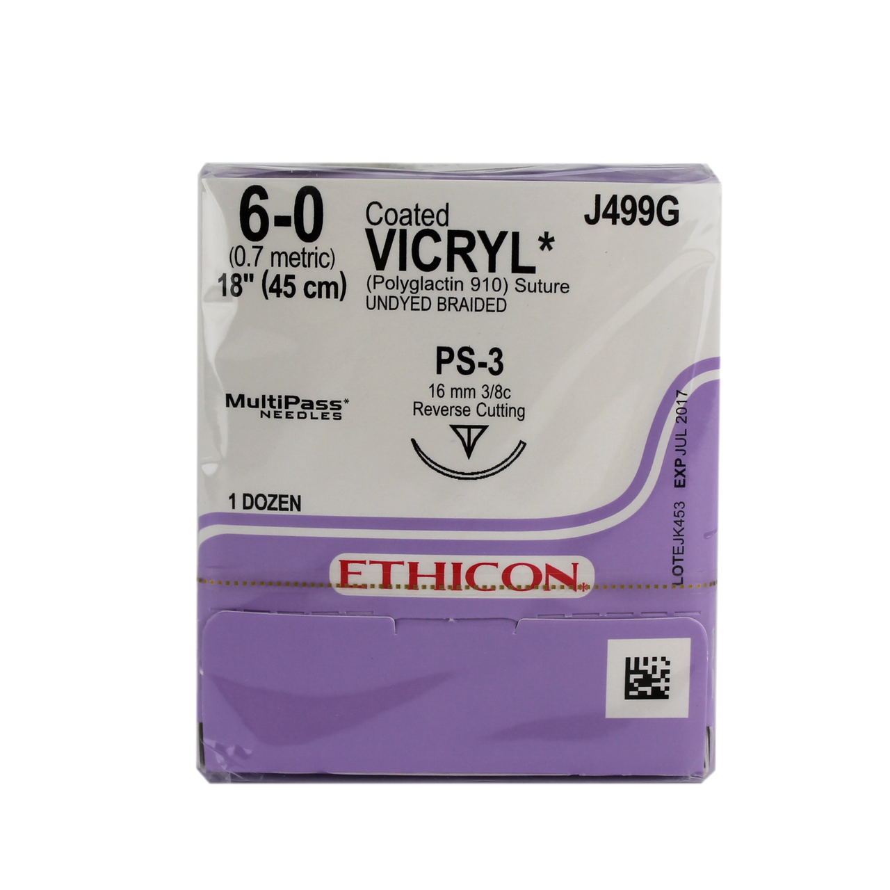 Suture, Precision Point Reverse Cutting, Size 6-0, 18", Undyed Braided, Needle PS-3, 3/8 Circle, 1 dz/bx (Continental US Only)