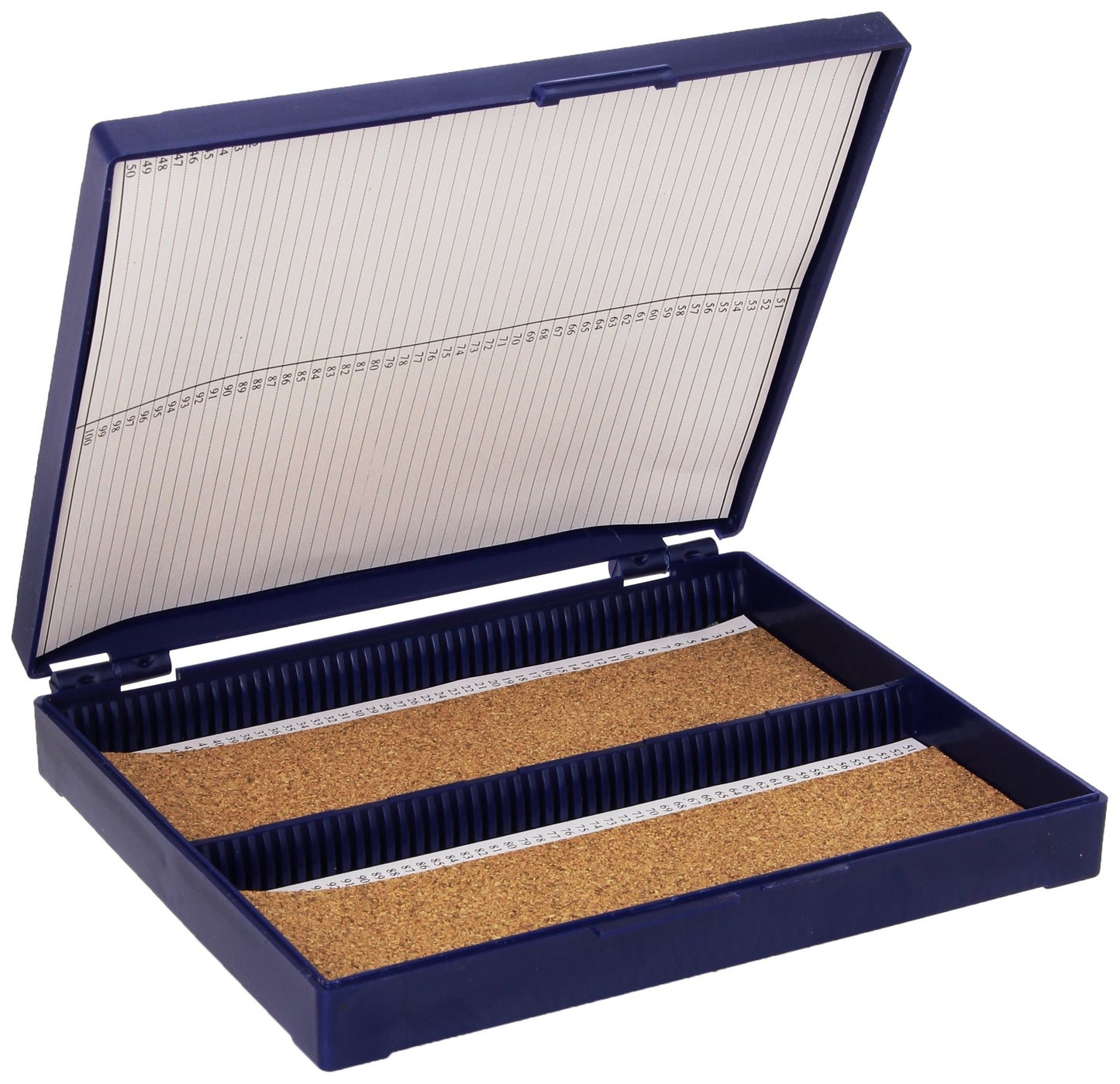 Slide Storage Box, Holds 100 Slides, Cork Lined, Blue.