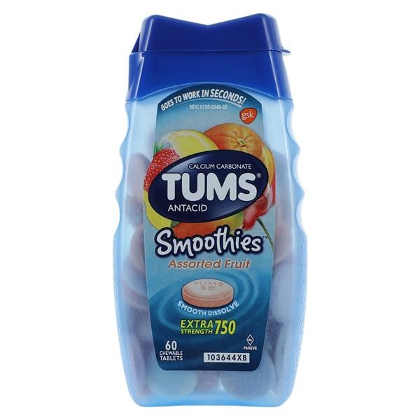 Tums Smoothies Antacid Chewable Tablets, Assorted Fruit, Twist Cap. 60/btl, 36 btl/cs (Available for sale in US only) (Products cannot be sold on Amazon.com or any other third Party sites.) (Item is Non-Returnable)